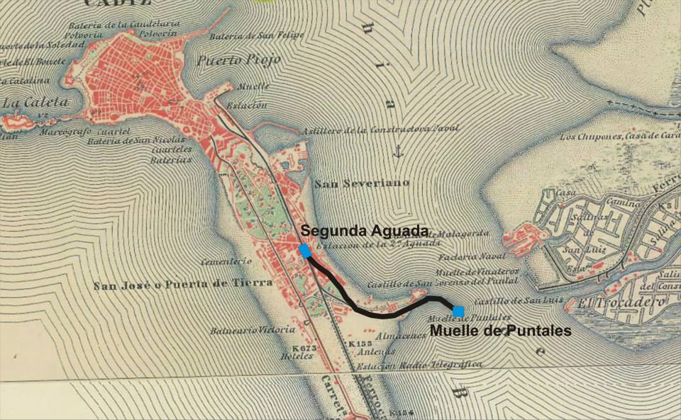 Plano linea de la 2ª aguada al Muelle de Puntales