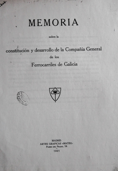 Cia General de FFCC de Galicia, caratula de la memoria