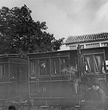 Coches de MZA en la estación de Algodor, año 1900, foto Augusto T. Arcimis, fondo Fototeca del Patrimonio Historico