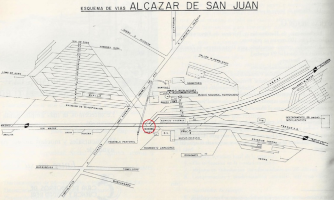 Esquema de vias de la estacion de Alcazar de San Juan , fondo Museo Nacional Ferroviario