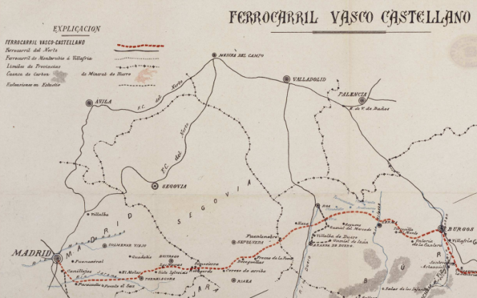 Ferrocarril Vasco Castellano , Madrid a Burgos y Bilbao Plano 1, fondo BNE