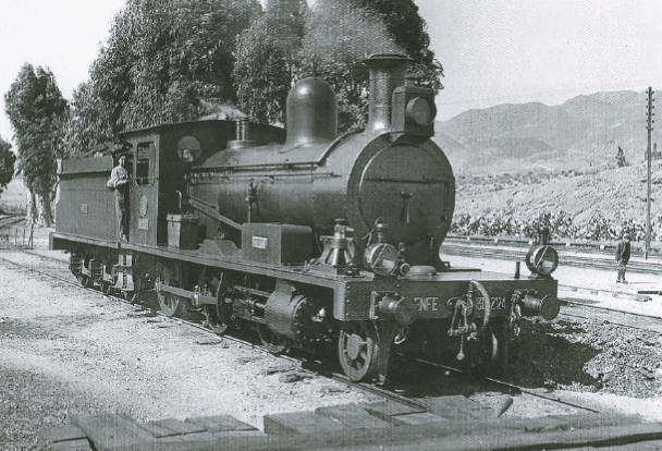 Lorca a Baza y Aguilas, locomotora AGUILAS (130-2114) , foto coleccion Diego Tarraga