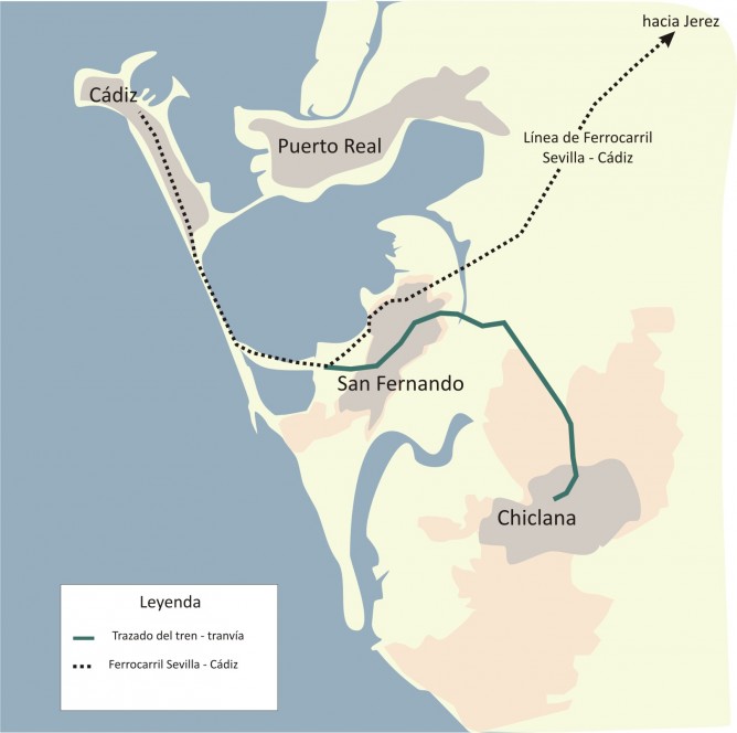 Plano del tren-Tram de la Bahía de Cádiz