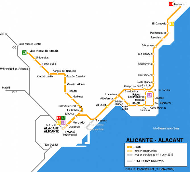 Plano Tranvias de Alicante año 2013