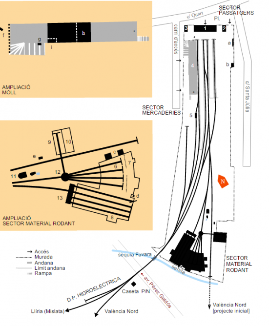 Plano de la estación principal de Valencia en la Calle Cuarte, Fondo Ministerio de Cultura, AGAE , caja AGA 25-7345