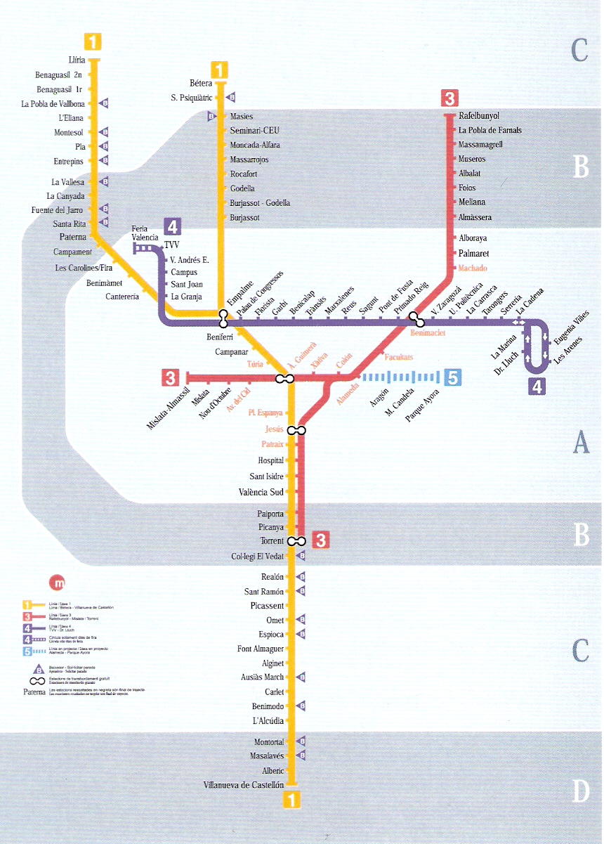 Plano del Metro de Valencia- año 2002