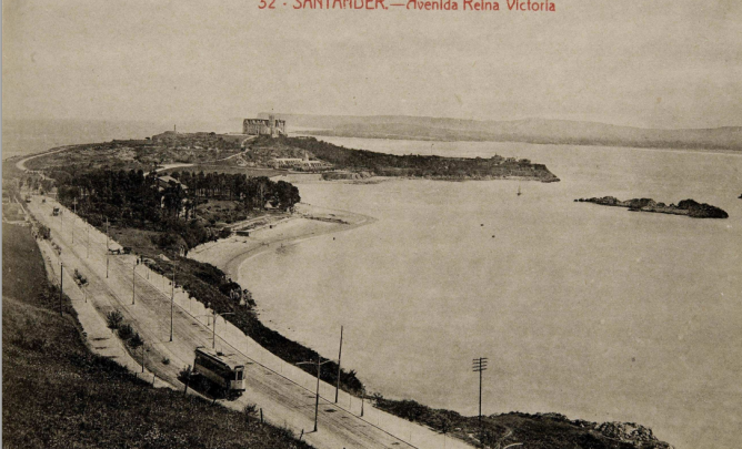 Tranvias de Santander, Avda Reina Victoria. Postal comercial