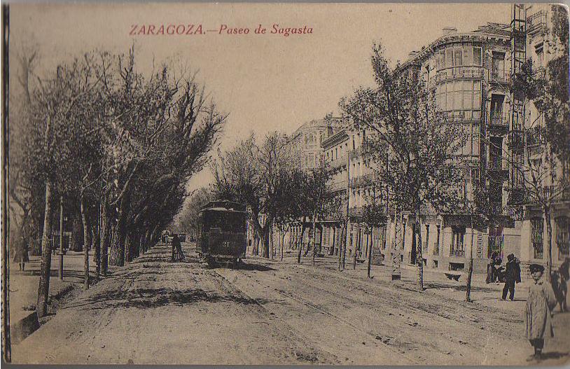 T de Z. Paseo de Sagasta, postal comercial , Fondo : Miguel Diago Arcu