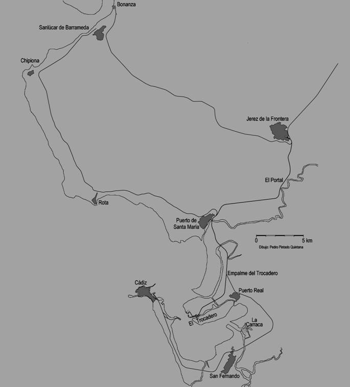 esquema del itinerario de la linea, dibujo Pedro Pintado Quintana