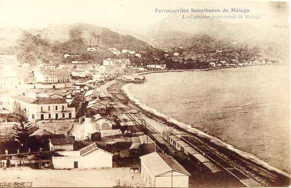 Panoramica de la primera estacion de la Malagueta, postal comercial, fondo Fesuma