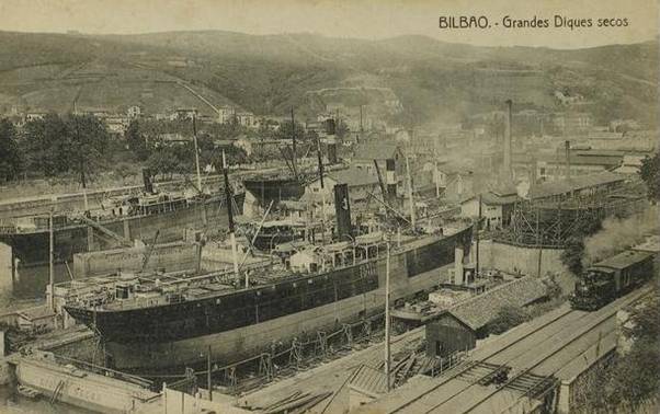 La linea de Bilbao a Portugalete junto a los astilleros de Euskalduna