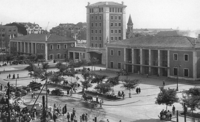 Estación conjunta Santander del Cantábrico, Santander a Bilbao y Renfe, año 1947, fondo MVF