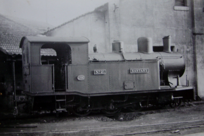Ferrocarriles de Mallorca, locomotora 21 SANTANY , año 1955, fotografo desconocido