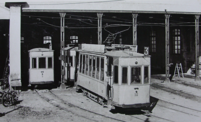 Tranvias de Oviedo, cocheras , c. 1955, fotografo desconocido