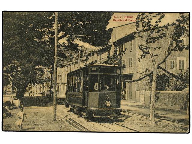 Tranvias de Soller , postal comercial , fondo : Miguel Diago Arcusa