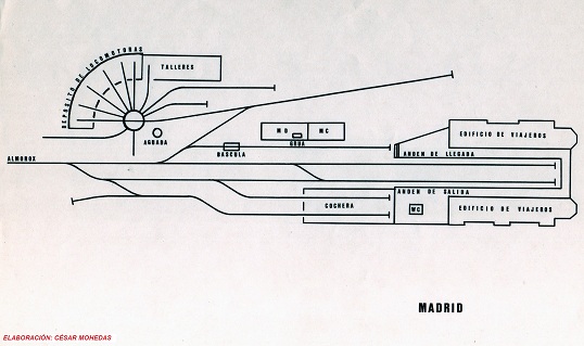 Esquema de vias de la estación de Madrid , año 1930, dibujo de Cesar Mohedas