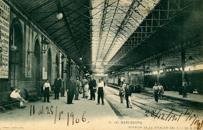 Primitiva estacion de MZA en Barcelona, postal comercial, Coleccion Jaume Morell