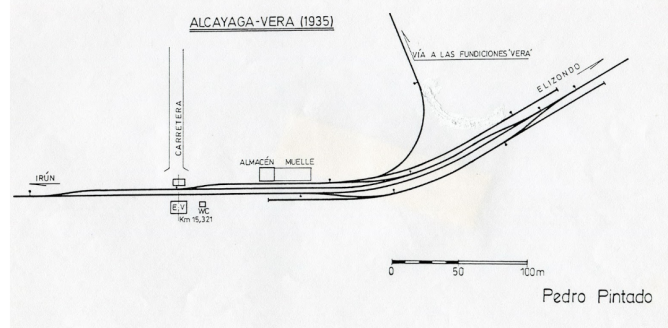 Dibujo de las vias de servicio de la estacion de Alciaga-Vera , dibujo Pedro pintado Quintana
