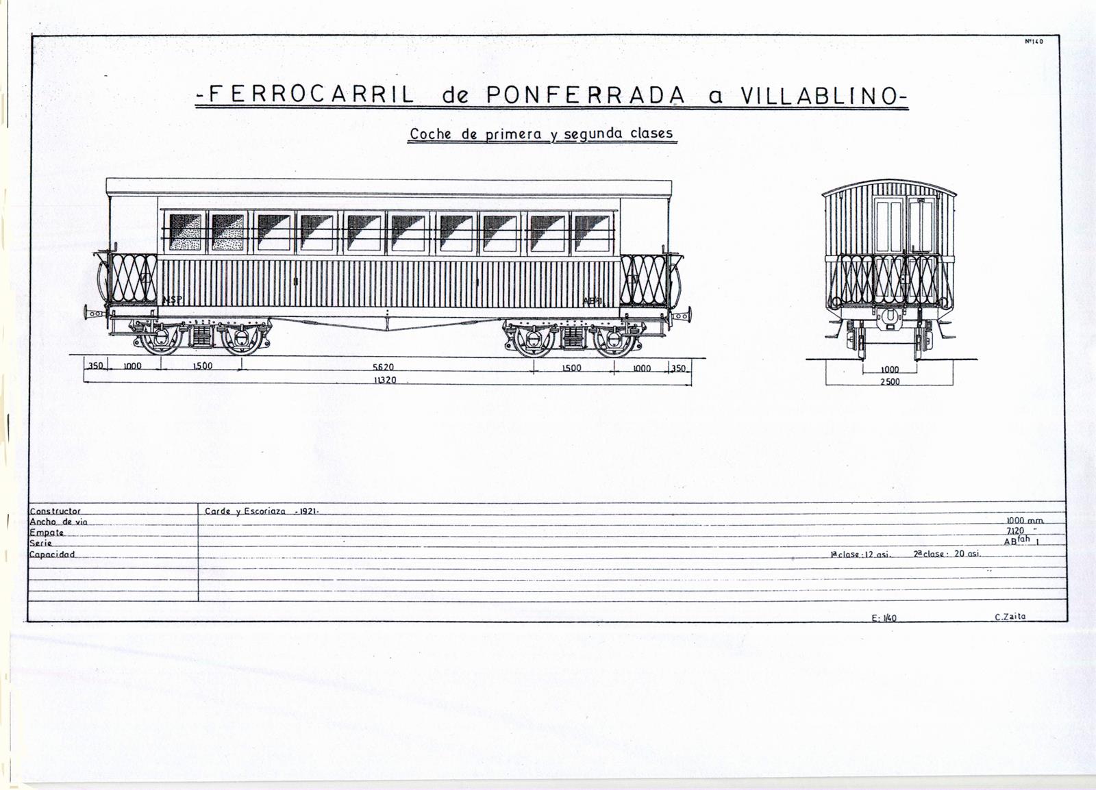 Ponferrada á Villablino , Coche1ª-2ªclase, dibujo Carmelo Zaita Rubio