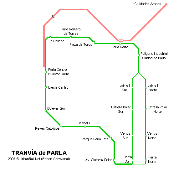 Esquema de la red del tranvía de Parla