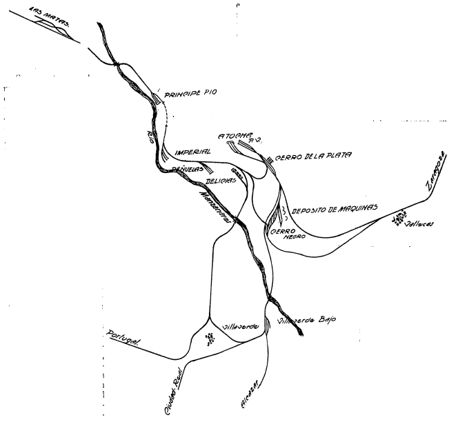 Esquema general de las lineas de Contorno de Madrid, tomadas de la Revista de Obras Publicas, Articulo Fcº Wais