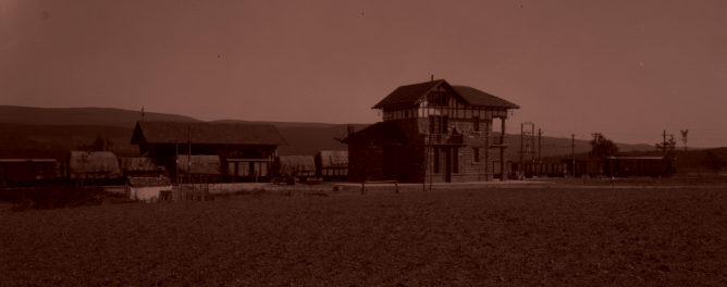 Estacion de Acedo - Los Arcos, con tren de mercancias, 5 octubre 1931