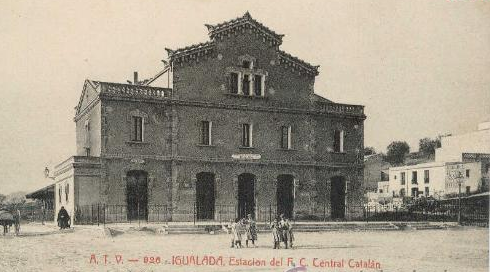Estación en Igualada, del Ferrocarril Central Catalan, postal comercial