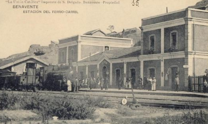 Estación de Benavente , postal comercial Imprenta S. Delgado