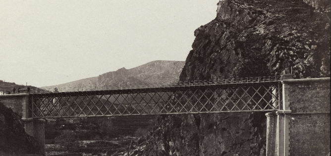 Ferrocarril de Reus a Montblanc, Puente de las Rivas, año 1867, foto José Martínez Sánchez, fondo BNE