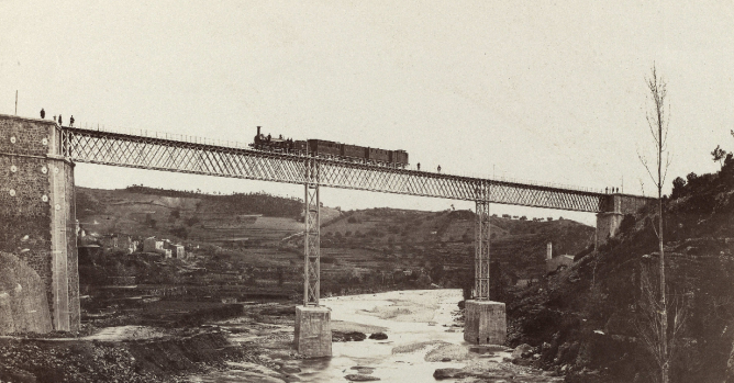 Ferrocarril de Tarragona a Montblanc, año 1867, Puente dela Rochela, foto José Martinez Sánchez, fondo BNE