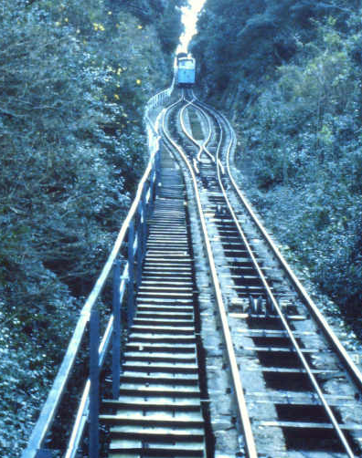 Funicular a Sant Joan , entrada en cruce, octubre 1991, foto J. Coll