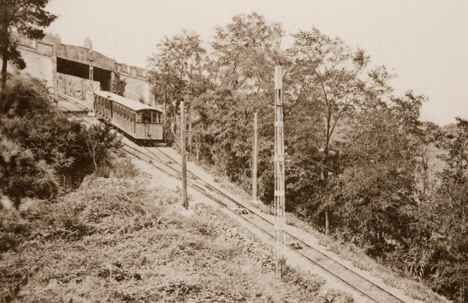 Funicular del Tibidabo, cruce, postal comercial