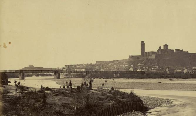 Lérida , Puente del Ferrocarril , año 1865, foto J. Laurent, fondo BNE