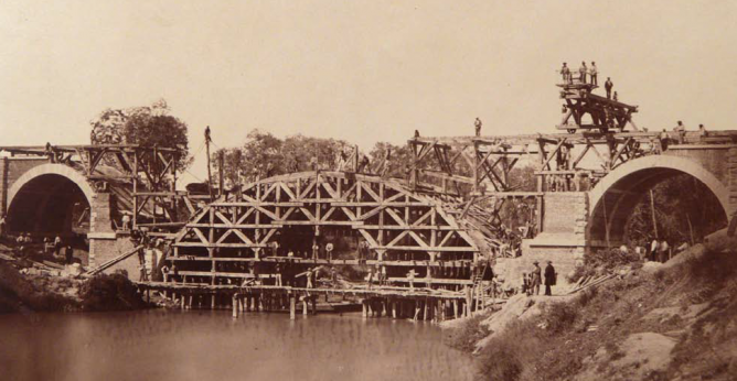 Linea de Madrid a Irún , puente Principe Alfonso sobre el Pisuerga,año 1858, foto Charles Clifford, fondo AHF-F-0198