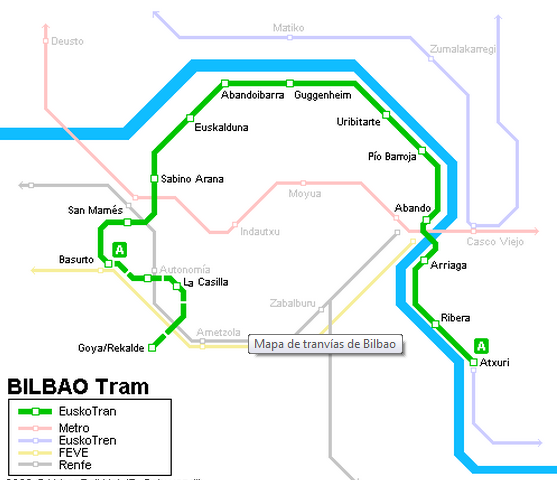 Linea del nuevo Tranvia de Bilbao