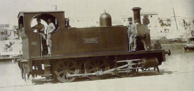 Locomotora TRIANA de la JOP de Sevilla, en el Muelle de la Sal, Fuente Facebook