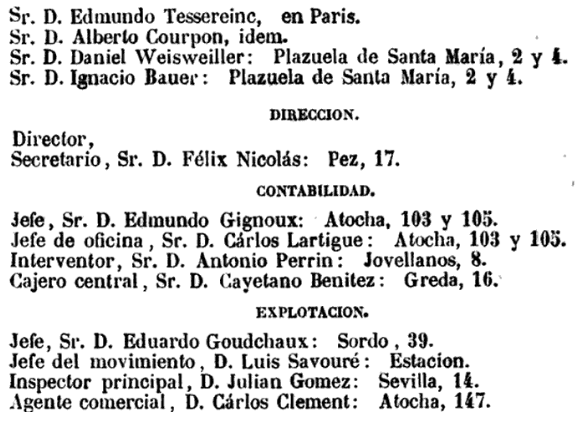 MZA consejo de Administracion y cargos de la compañía en 1858