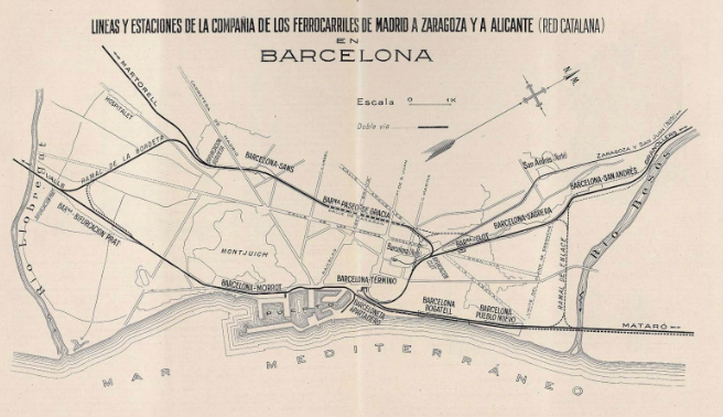 MZA lineas en el entorno de Barcelona , plato tomado de la revista I y C, año 1925