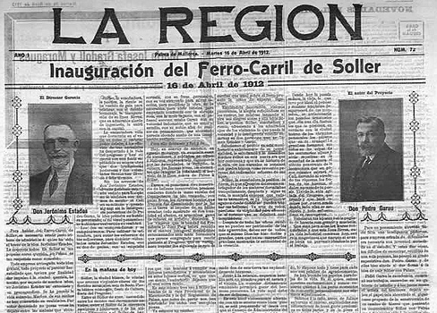 Noticia de la inauguracion del Ferrocarril de Soller, La Region
