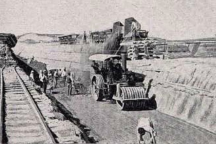 Pantano de Sotonera , Relleno de Zanjas de arraigo, vias auxiliares, Junio de 1924, revista Ingenieria y Construccion