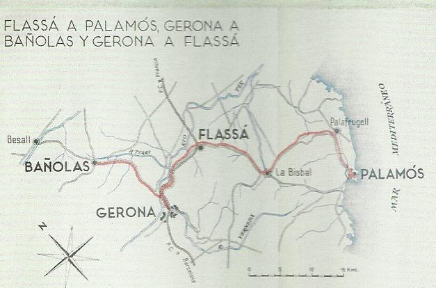 Plano de la línea de Flassa a Palamós y Gerona a Bañolas