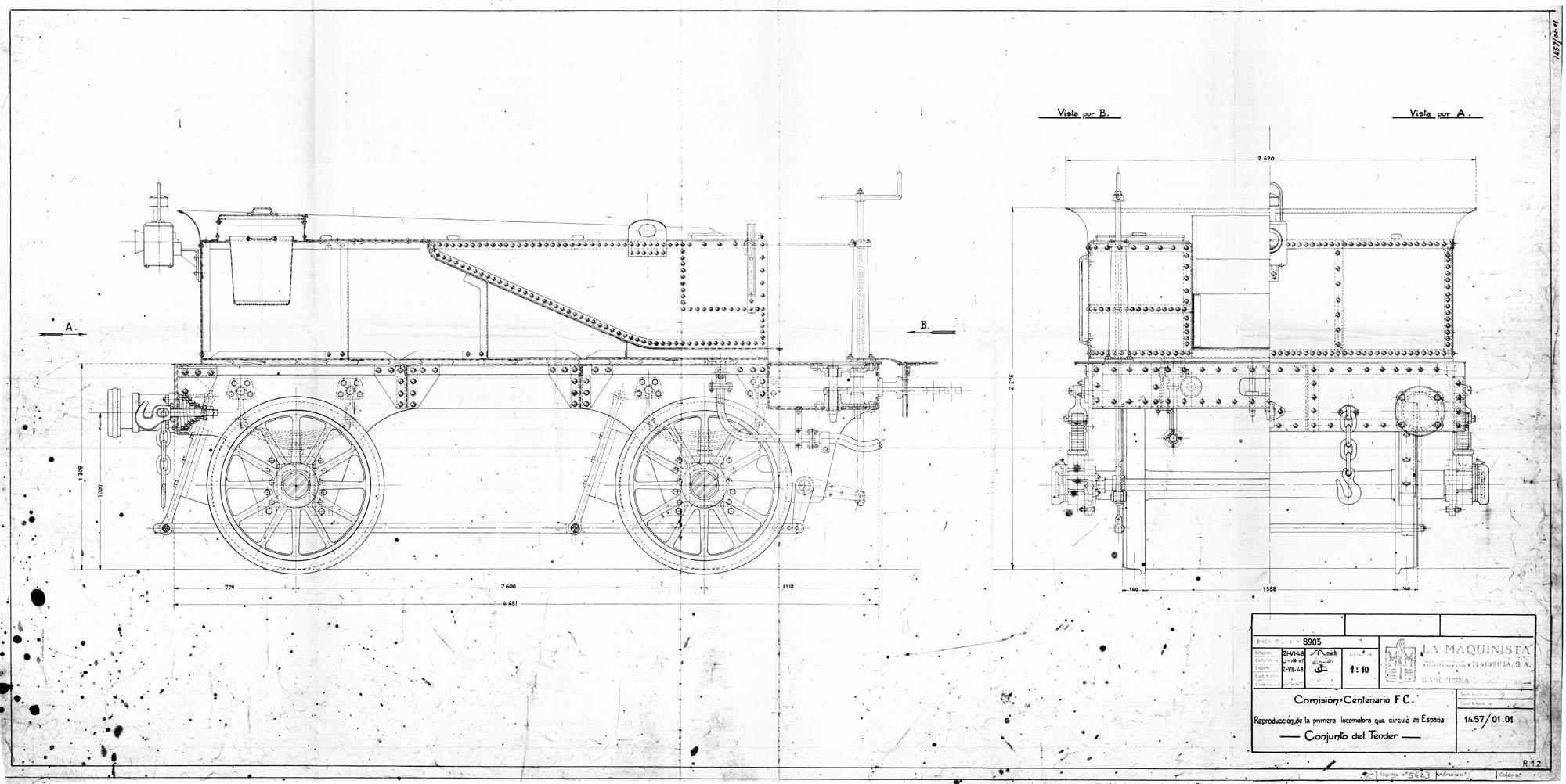 Plano del Tender de la Mataró . MTM , Museo del Ferrocarril de Vilanova i la Geltrú