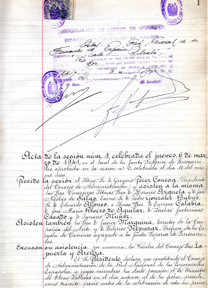 Primer acta del Consejo de Administracion de Renfe . AHF-FFE