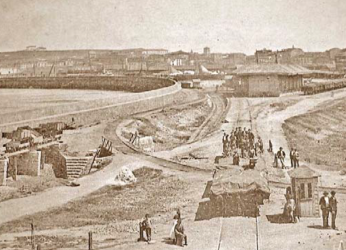 Puerto del Musel, año 1899, vias del ferrocarril de Langreo en el muelle de Fomento