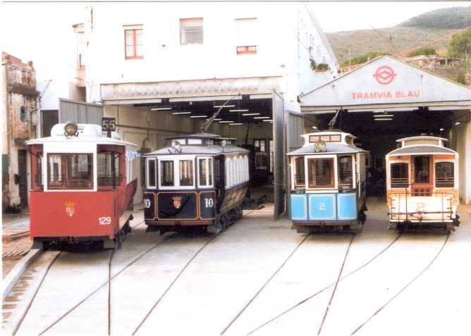 Tranvía del Tibidabo, via 1435 mm nºs 2,10,120 y el 2 de tracción animal, Eurofer, fondo José Sebastián