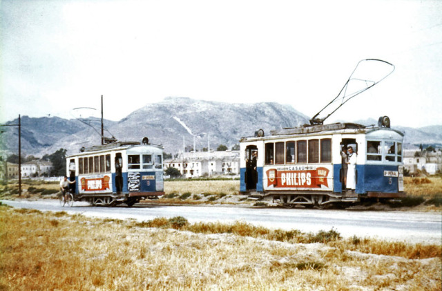 Tranvia de Cartagena cruce de tranvias nº 5 y nº 8 al barrio de Peral, 9 de junio 1957 , fondo C.A.