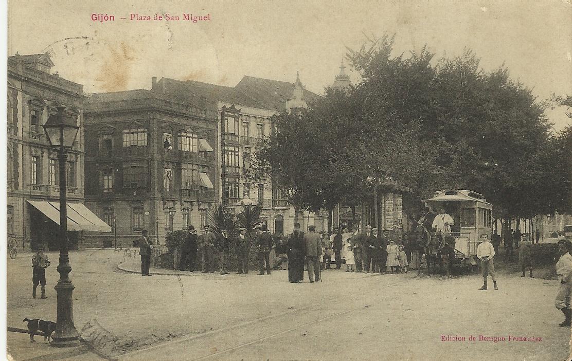 Tranvias de Gijon , Plaza de San Miguel Postal comercial, , Fondo Juan Peris TornerScan