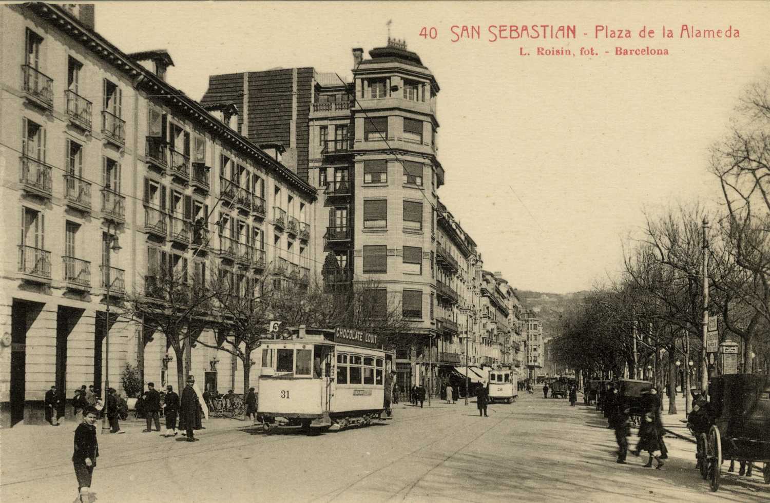 Tranvias de San Sebastián, Postal comercial. fondo : Miguel Diago Arcusa