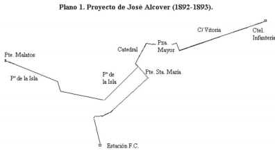 Tranvias en Burgos, proyecto de Jose Alcover 1892, Dibuo Jaier Coronas Vida TST nº 12 , pag 132