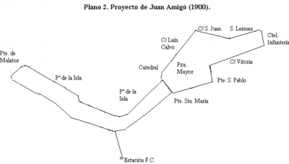 Tranvias en Burgos, proyecto de Juan Amigó año 1900, dibujo Javier Coronas Vida , TST nº 12 pág 133